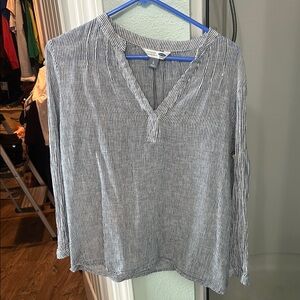 Old Navy Black and White Striped V-Neck Blouse